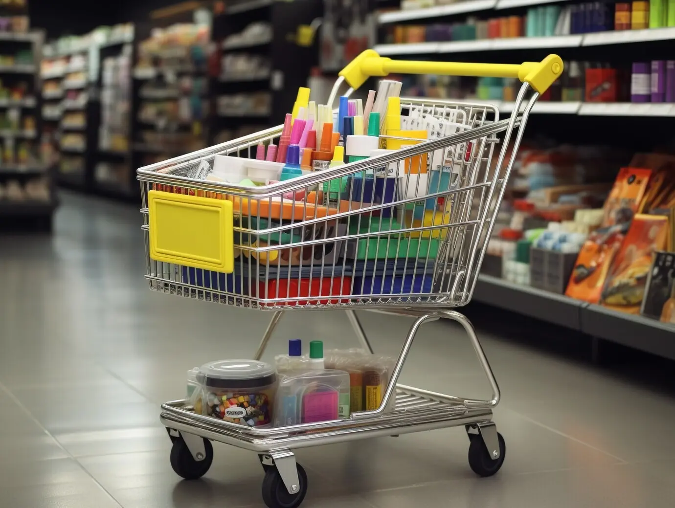 Rendu 3D d’un caddie façon dessin animé